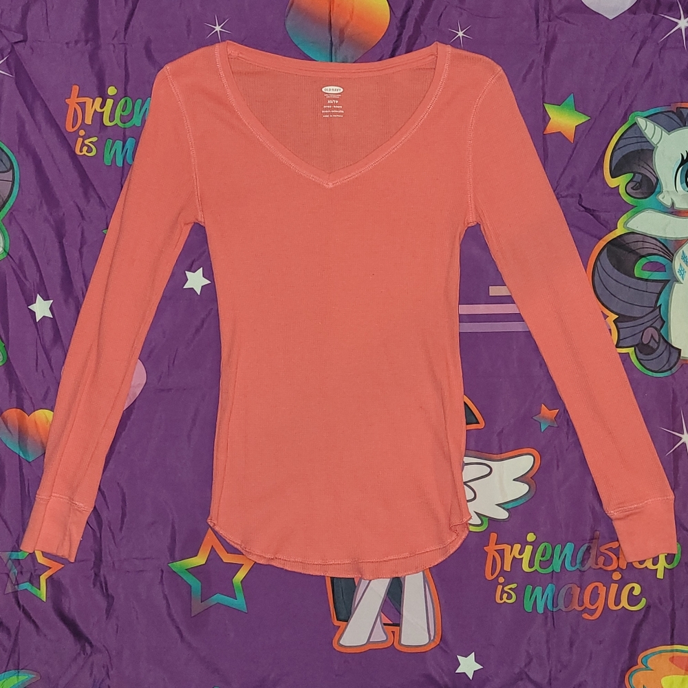Peach/Salmon Old Navy Long Sleev V-Neck Shirt